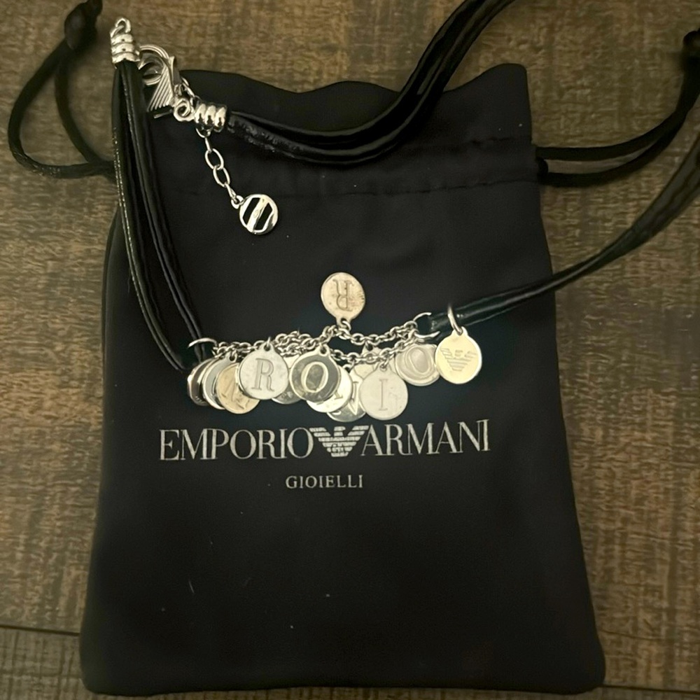 Emporio ARMANI leather/silver signature wrap around bracelet.